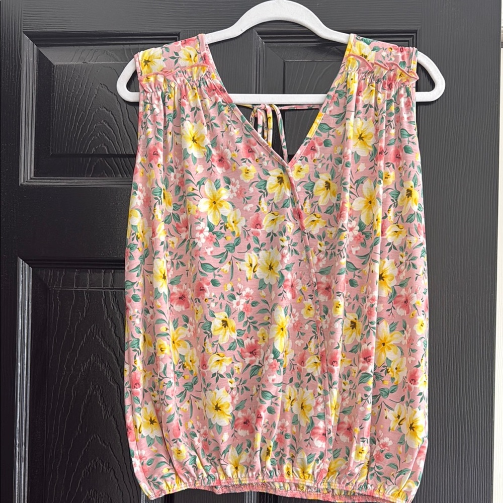 Sew In Love Pink and Purple Sleeveless Tie Front Blouse